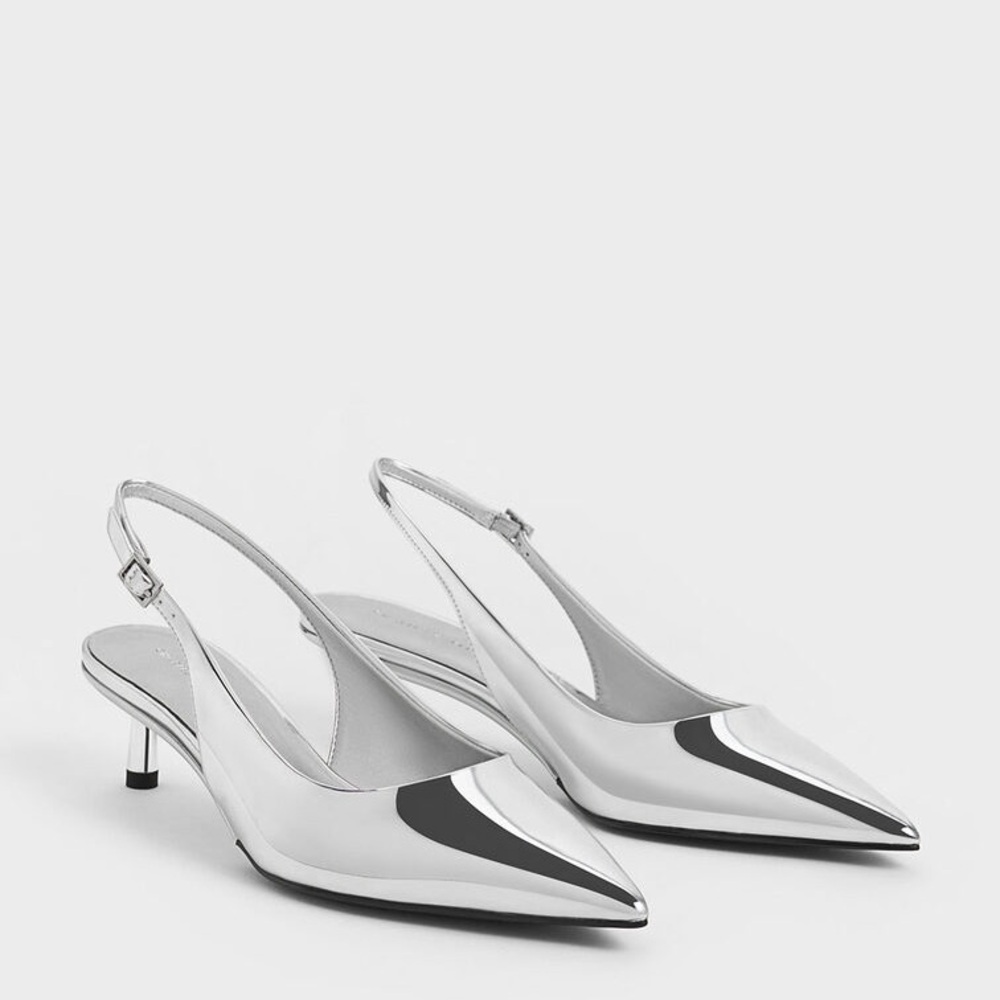 Silver Slingback Kitten Heels